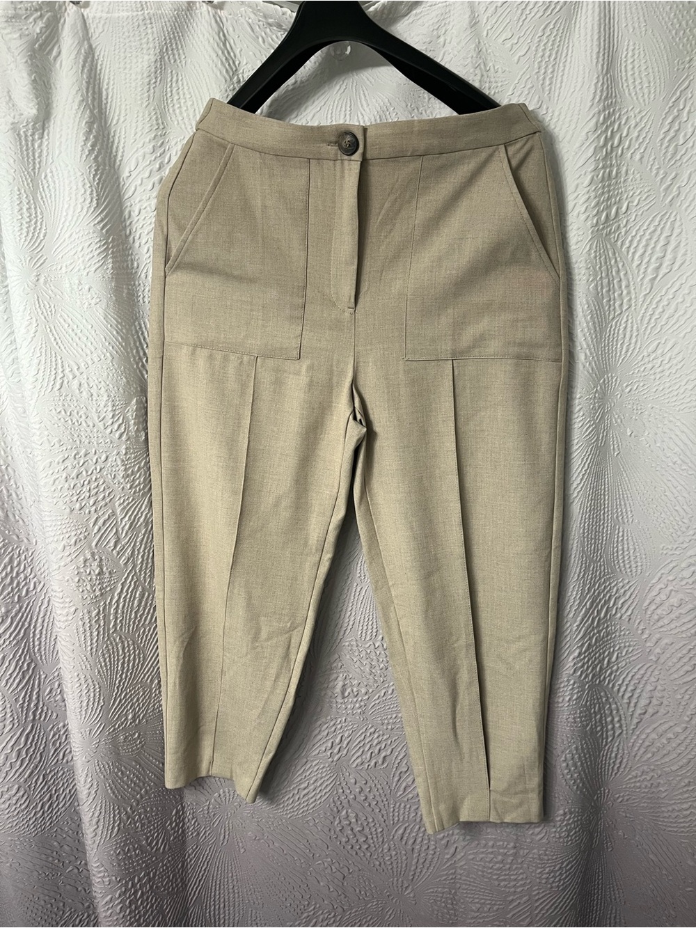 Zara Cropped Tailored Straight-Leg Pants in Light Beige